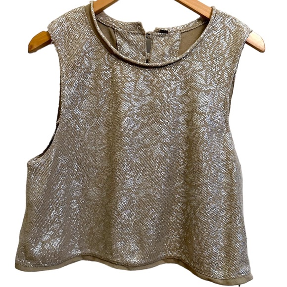 free people Silver and Tan Knit Button Back Sleeveless Knit Crop Top - Picture 7 of 12